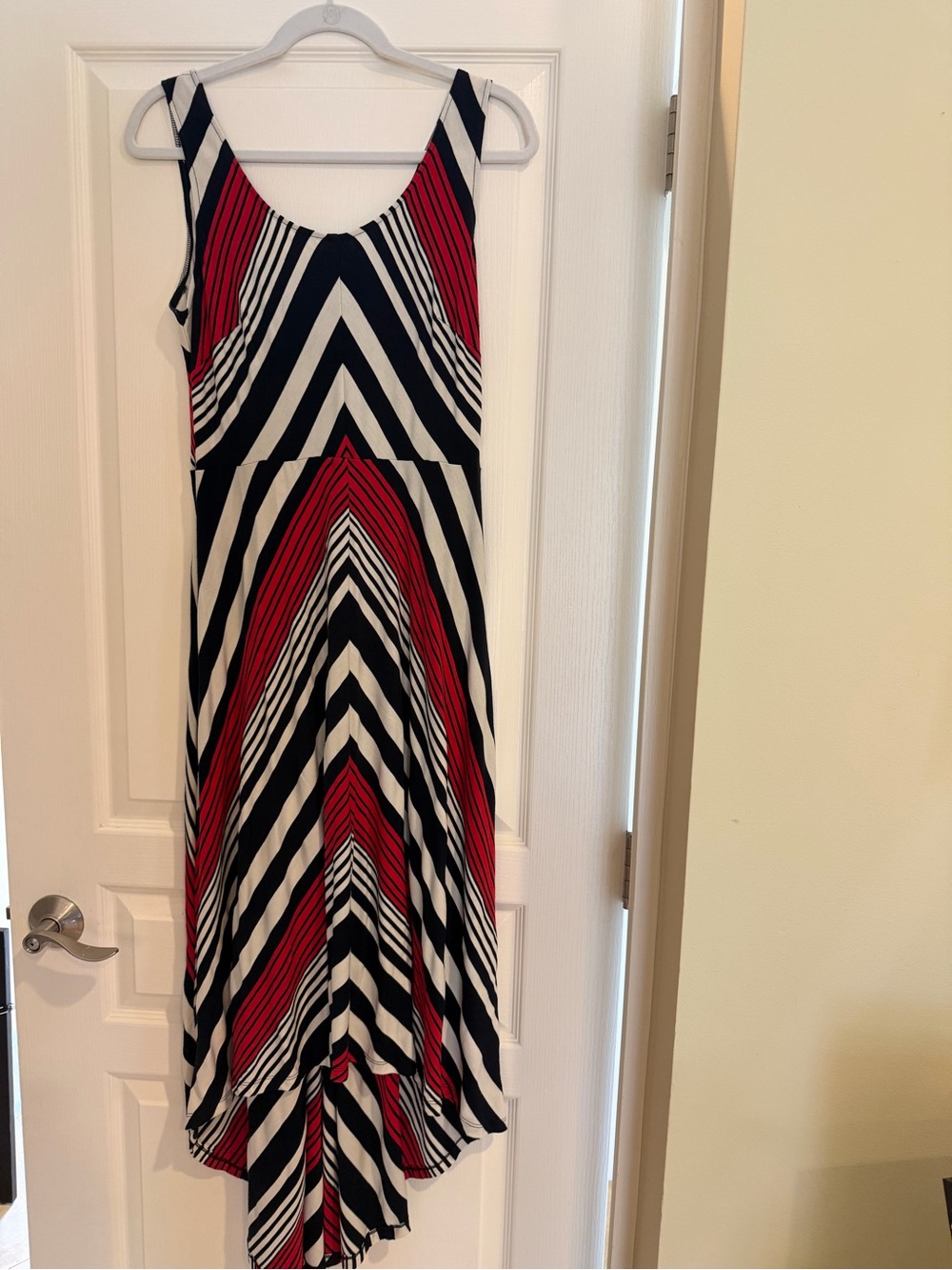 SD Collection Red, Black & White Asymmetrical Chevron Maxi Dress
